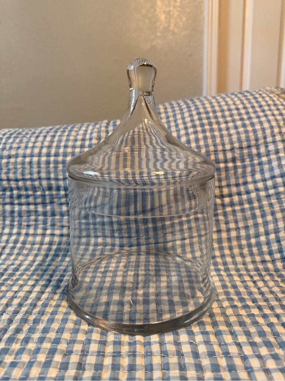 Clear Glass Cylinder Lidded Jar Canister Handle Lid 9" Tall